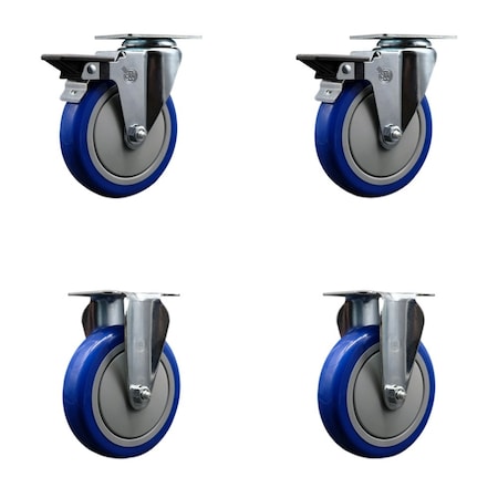 Service Caster 5'' Blue Poly Wheel Swivel Top Plate Caster Set with 2 Posi Brakes 2 Rigid, 4PK SCC-20S514-PPUB-BLUE-PLB-2-R-2